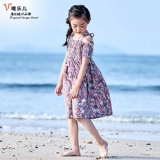 Летнее платье, детский наряд маленькой принцессы, короткий рукав, эффект подтяжки, в цветочек, подходит для подростков