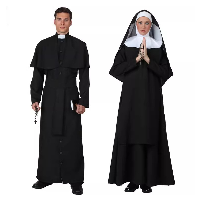 Halloween Cosplay Nun Costume Priest Costume Priest Outfit Performance Costume Adult Clothing Dress up for Men and Women