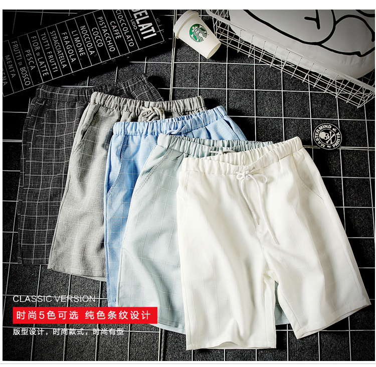 Mùa hè quần short nam phần mỏng Slim kẻ sọc năm điểm quần âu Hàn Quốc phiên bản của các chàng trai xu hướng thời trang cá tính 5 điểm quần quần jogger kaki