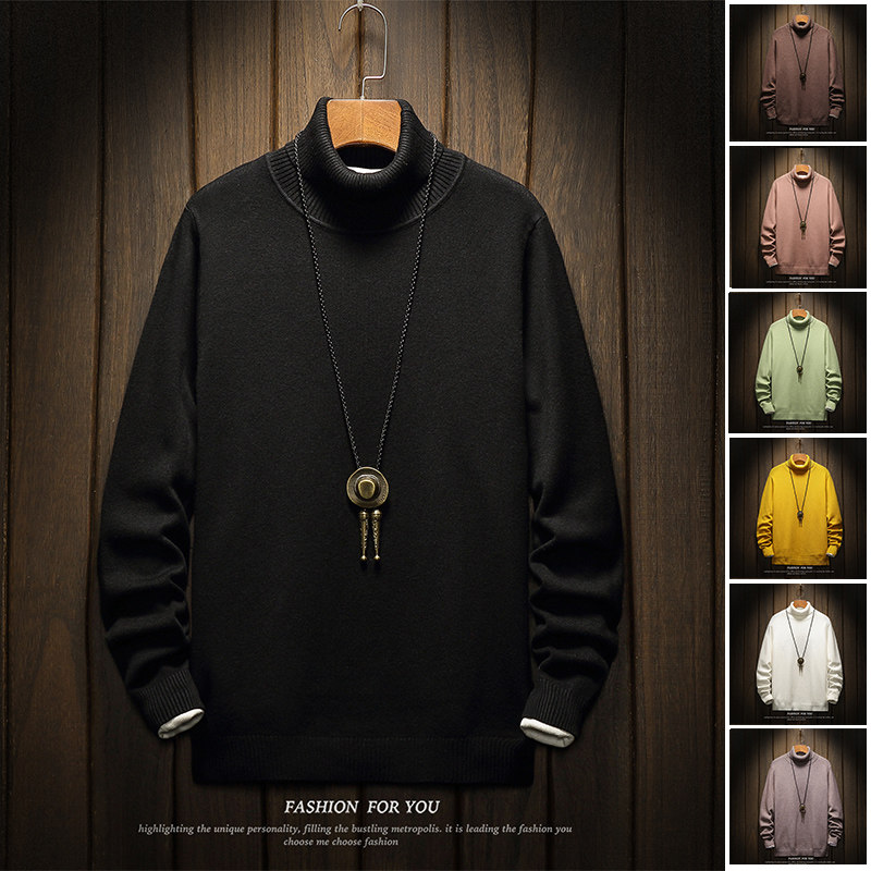 Fat Japanese simple solid color turtleneck sweater men's large size loose young students all-match tide brand bottoming sweater