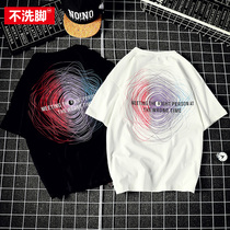Fat ins tide brand graffiti printing cotton T-shirt mens plus size loose summer Japanese casual round neck half sleeve summer