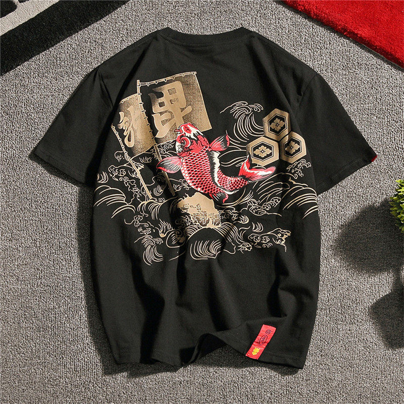 Fat ethnic wind carp half sleeve T-shirt man fat yard daily tide printed half sleeve collar dress
