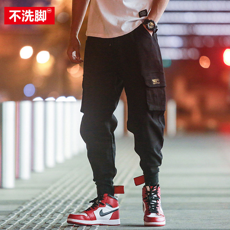 Fat Sub Day Ensemble Magic Sticker Hip Hop Pants Male size Loose Spring Casual Tide Card Little Foot Overalls Kharen Pants