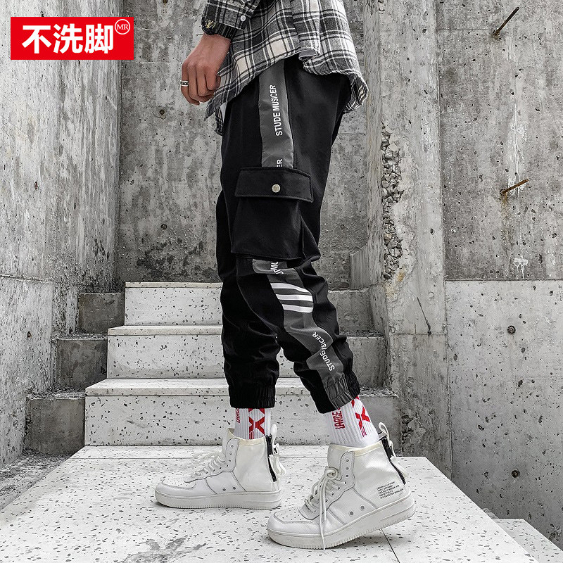 Fat Japanese ins tide brand hip-hop sports pants men's nine-point pants large size loose summer Korean version of the trend harem pants