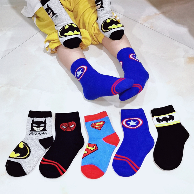 ins Children's Marvel Socks Pure Cotton Spring, Autumn and Winter Boys and Girls Batman Socks Captain America Cotton Socks ins Children's Marvel Socks Pure Cotton Spring, Autumn and Winter Boys and Girls Batman Socks Captain America Cotton Socks