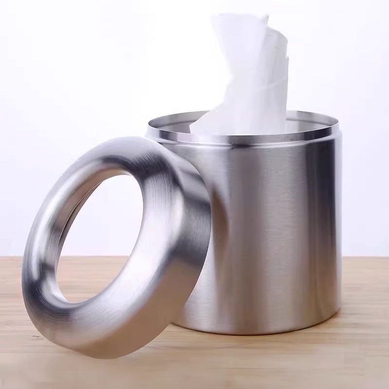 304 Stainless Steel Mini Trash Can, Sanitary Bucket, Waste Paper Basket for Desktop Dresser, Round Hole Frosted Paper Towel Tube 304 Stainless Steel Mini Trash Can, Sanitary Bucket, Waste Paper Basket for Desktop Dresser, Round Hole Frosted Paper Towel Tube
