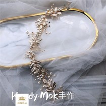 European hand-made bridal headdress Champagne gold hair band