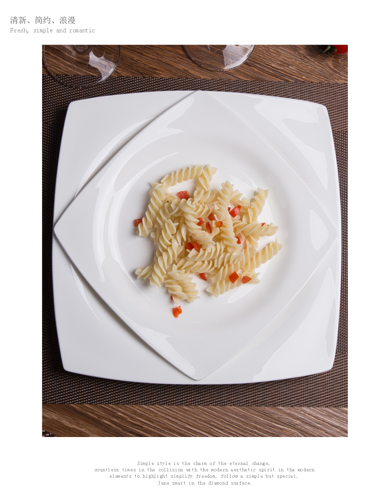 Pure white household square ipads porcelain jingdezhen creative steak plate west tableware pasta dishes ceramic plate