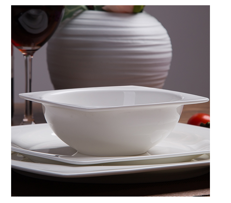 Pure white household square ipads porcelain jingdezhen creative steak plate west tableware pasta dishes ceramic plate