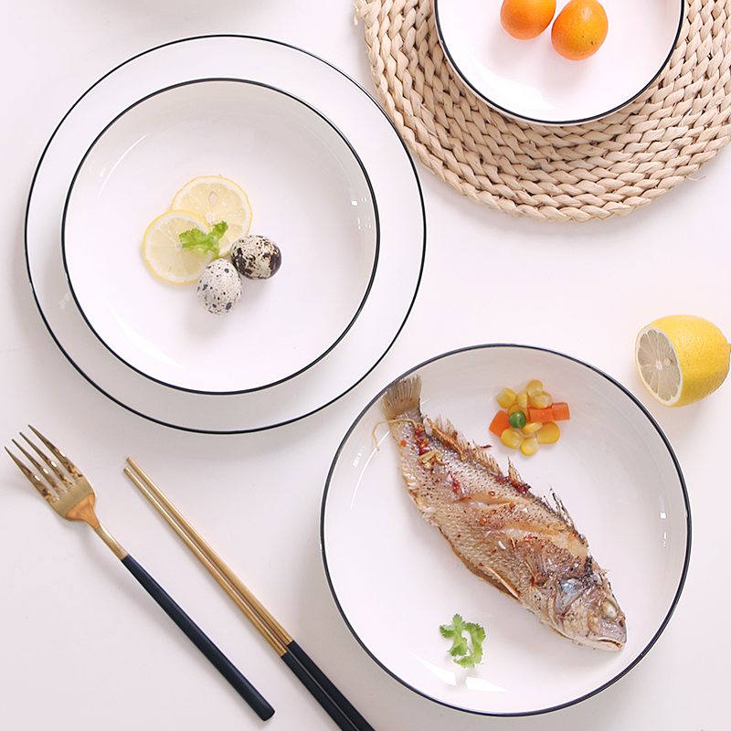 Dish Dish Dish pure white contracted household circular plate northern wind a single ipads porcelain plates deep Dish ceramic soup plate