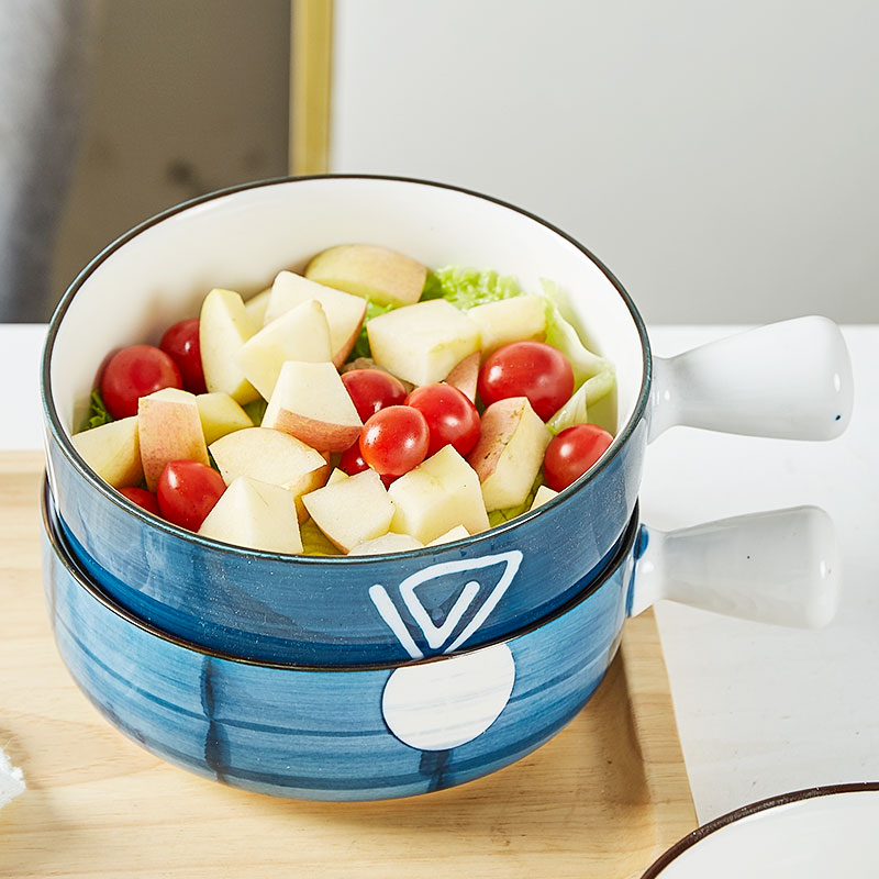 Jingdezhen Home Nordic Creative Belt Handle Handle Cartoon Small Bowl Salad Bowl Fruit Personality Day Style Fruit Bowl Pan