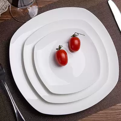 Household Japanese White Bone China Flat Plate steak plate Western plate ceramic 10 inch plate square plate