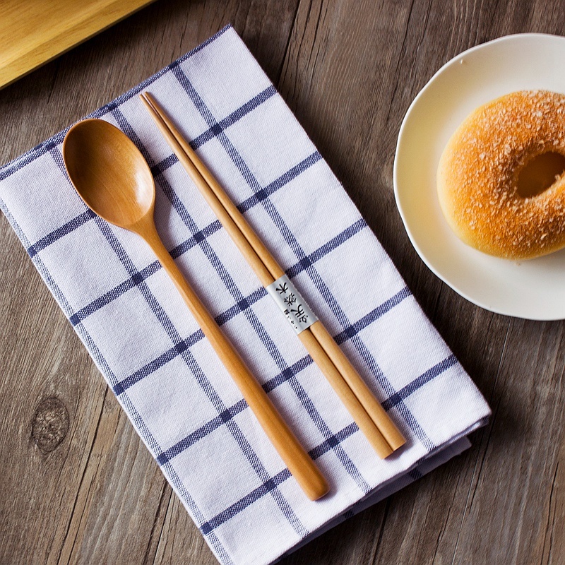 Wooden Creative Home Han Style Solid Wood Chopsticks Spoon Suit Home Dress Long Handle Couple Chopsticks Soup Spoon
