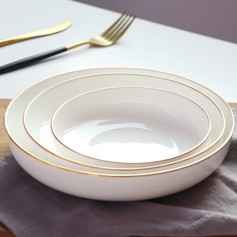 Home Deep Plate Round Plate Sub-Dish Ceramic Soup Tray Cutlery Minimalist Creative Bone Porcelain Tray tray Deep tray