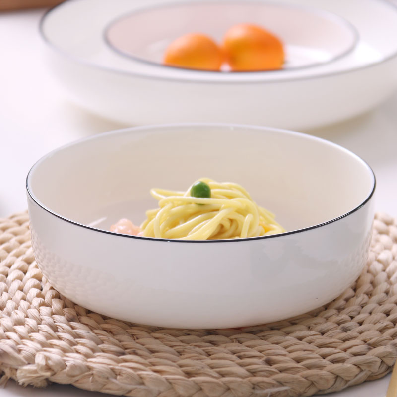 Deep dish dish dish soup plate household ceramic plate black border round FanPan Nordic ipads porcelain stir - fry dishes can microwave oven
