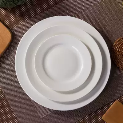 Dinner plate Pure white tableware Round creative plate Household bone china plate flat plate Ceramic steak plate Western plate