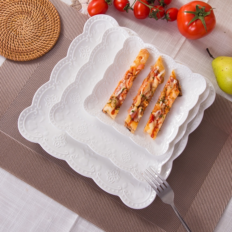 Jingdezhen domestic creative ipads porcelain butterfly embossed flat west steak plate 0 suit the square ceramic tableware