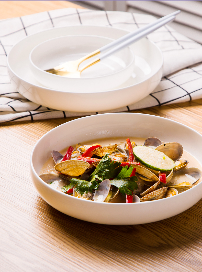 Household 6 only nest dish meal ceramic soup plate suit dish dish dish dish pure white plate ipads China deep dish