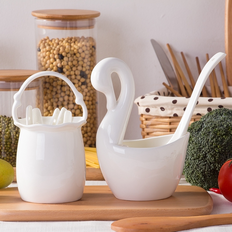 JingTianGe kitchen jingdezhen pure white ipads porcelain run cylinder chopsticks cage swan, flower basket