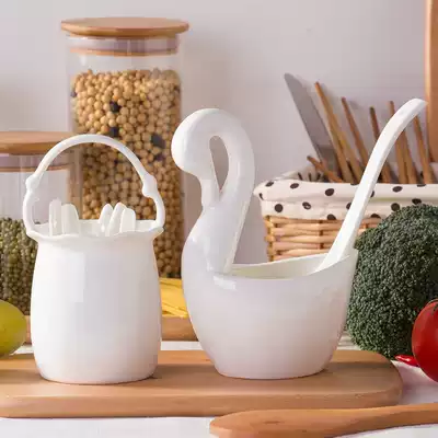 Jingtianhe Kitchen Supplies Jingdezhen Pure White Bone Porcelain Spoon Chopsticks Chopsticks Cage Swan Flower Basket