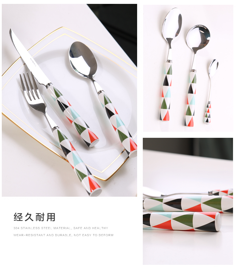 Ceramic handle stainless steel knife and fork spoon, chopsticks web celebrity suit ins wind western - style food tableware household steak knife and fork