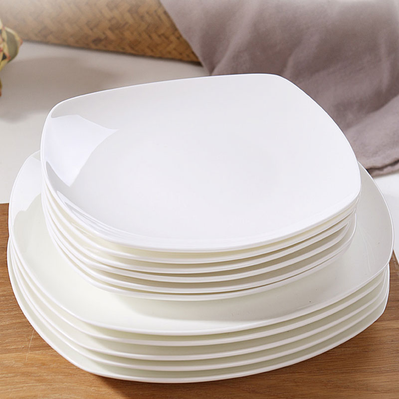 Jingdezhen plate dish plate set Household Japanese pure white bone China square plate stir-fry plate Ceramic flat plate