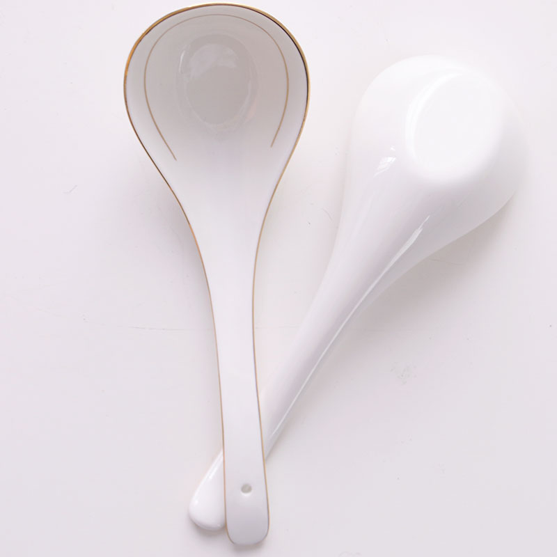 Jingdezhen pure white bone porcelain spoon sketch Phnom Penh home creative cute long handle spoon ceramic large soup spoon spoon spoon