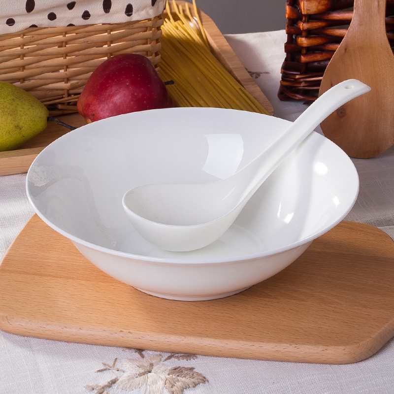 Jingdezhen pure white household use of ipads China tableware large soup bowl ceramic Chinese eat rainbow such 9 inch bowl bowl 6 to 7 inches