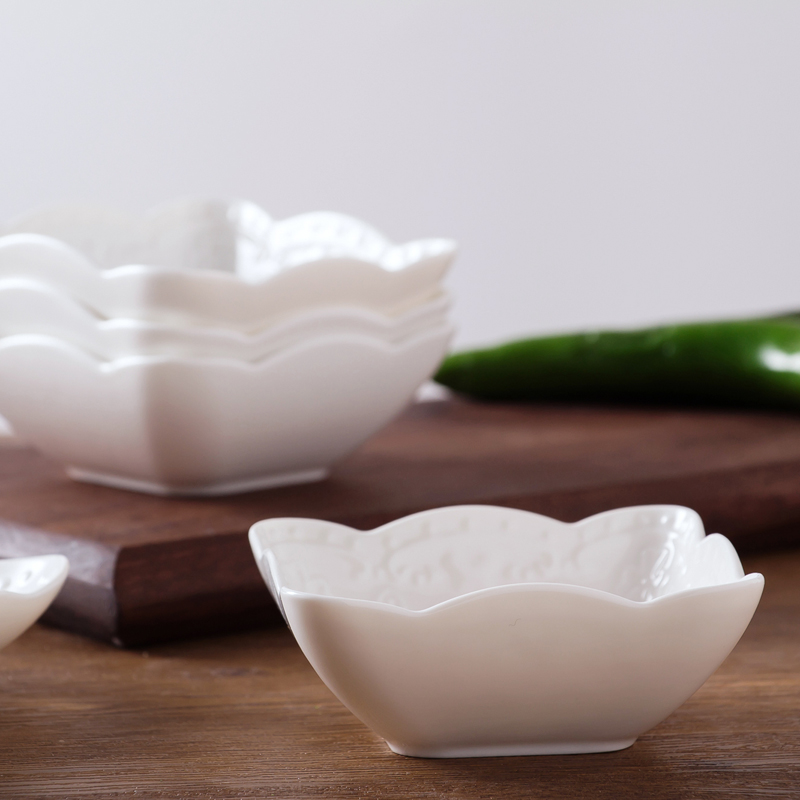 Pure white household condiment bowls ipads porcelain pudding dessert bowl bowl anaglyph ceramic tray square shu she bake bowl