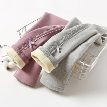 Girl Beats Bottom Pants Autumn Winter New Integrated Suede Children Pants Plus Suede Thickened Pure Cotton Baby Outside Wearing Foreign Air Child Clothing