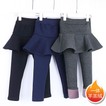 Girl Glint Thickened Punch Bottom Pants Autumn Winter Children Skirt Pants Fake Two Babies Pure Cotton Integrated Suede Air Pants