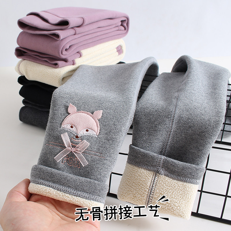 Girls' fleece inner pants autumn and winter outer wear winter children's trousers one velvet baby thick warm pants