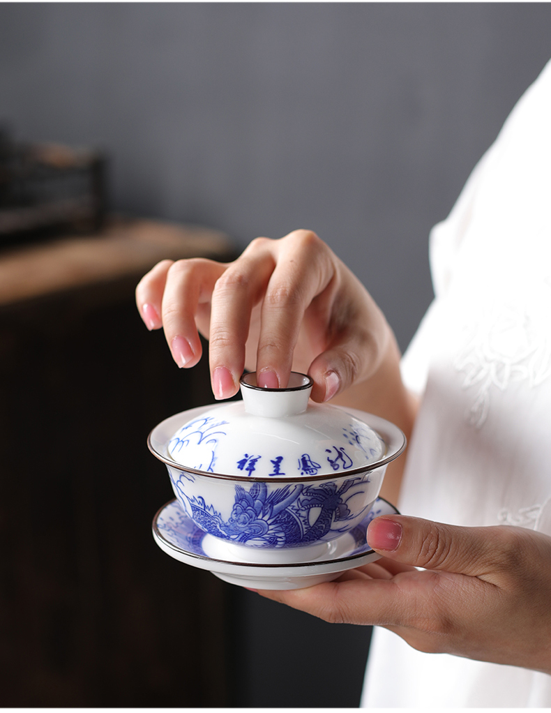 Leopard lam, white porcelain tea set household contracted tureen tea cups kung fu tea set ceramic tea POTS bowl