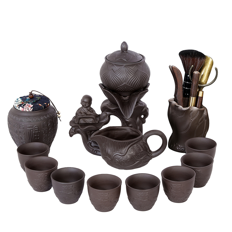 Leopard lam, purple sand tea set suits for domestic half automatic stone mill lazy kung fu tea tea tea caddy fixings