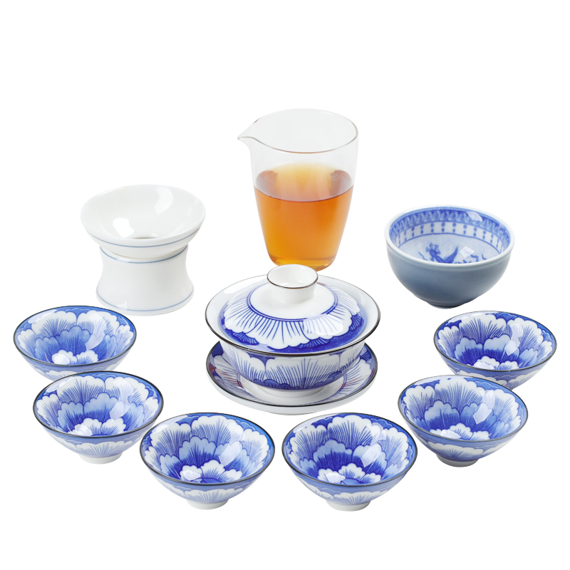 Leopard lam, white porcelain tea set household contracted tureen tea cups kung fu tea set ceramic tea POTS bowl