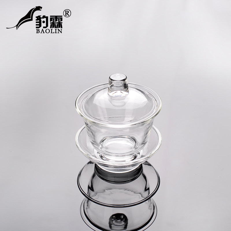 Glass Sancai cover bowl with lid tea cup single tea bowl tea set large heat-resistant and not hot to the hand transparent thickened trumpet