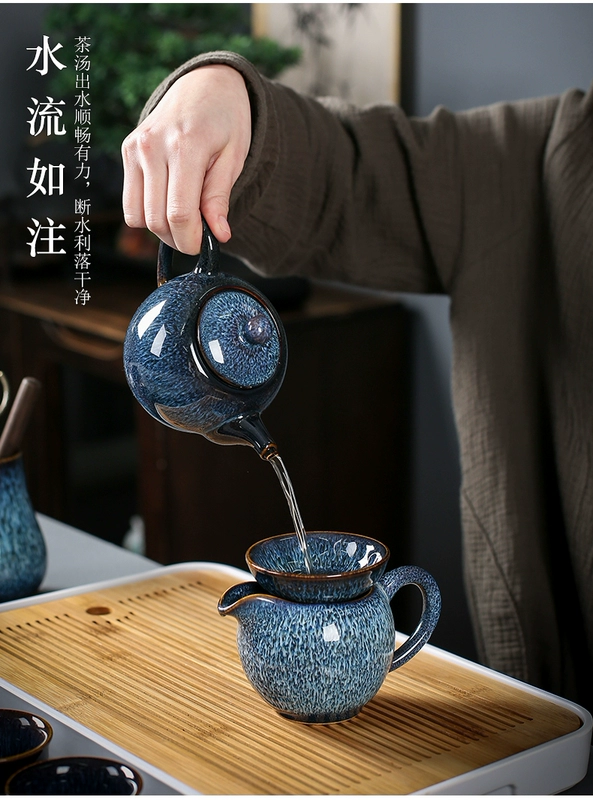 bộ ấm trà cối xay Cao cấp ánh sáng sang trọng bao phủ bát lò Jianzhan trở thành tách trà gốm sứ kung fu bộ đồ gia dụng văn phòng kết hợp tiếp khách bình lọc trà thủy tinh