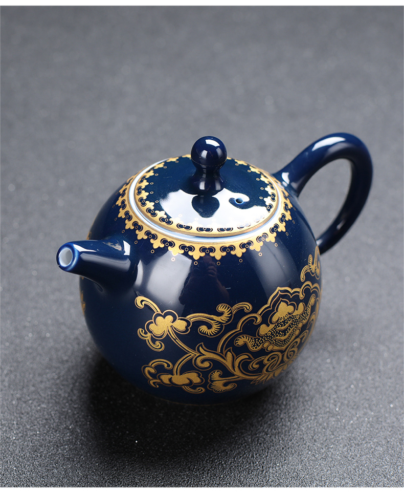 Leopard lam, tea set suit household jingdezhen porcelain tea device ji blue glaze tureen I sitting room tea, high - end gifts