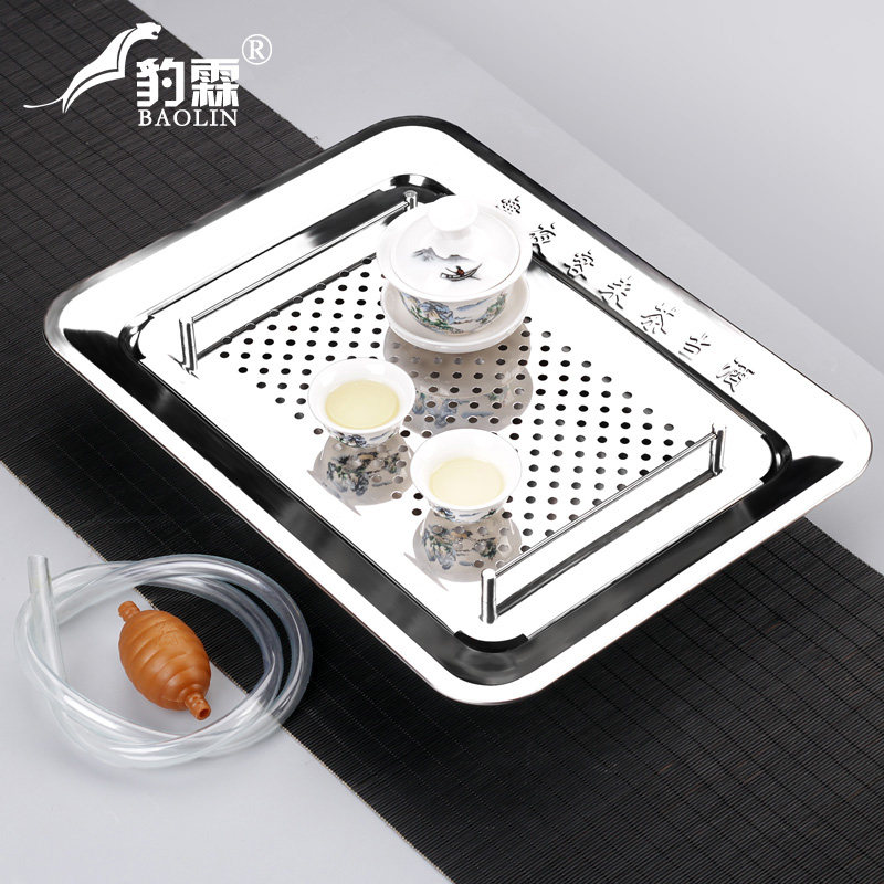 Stainless steel tea tray tea tray tea table kung fu tea set home small set drainage combination wrought iron dry brew