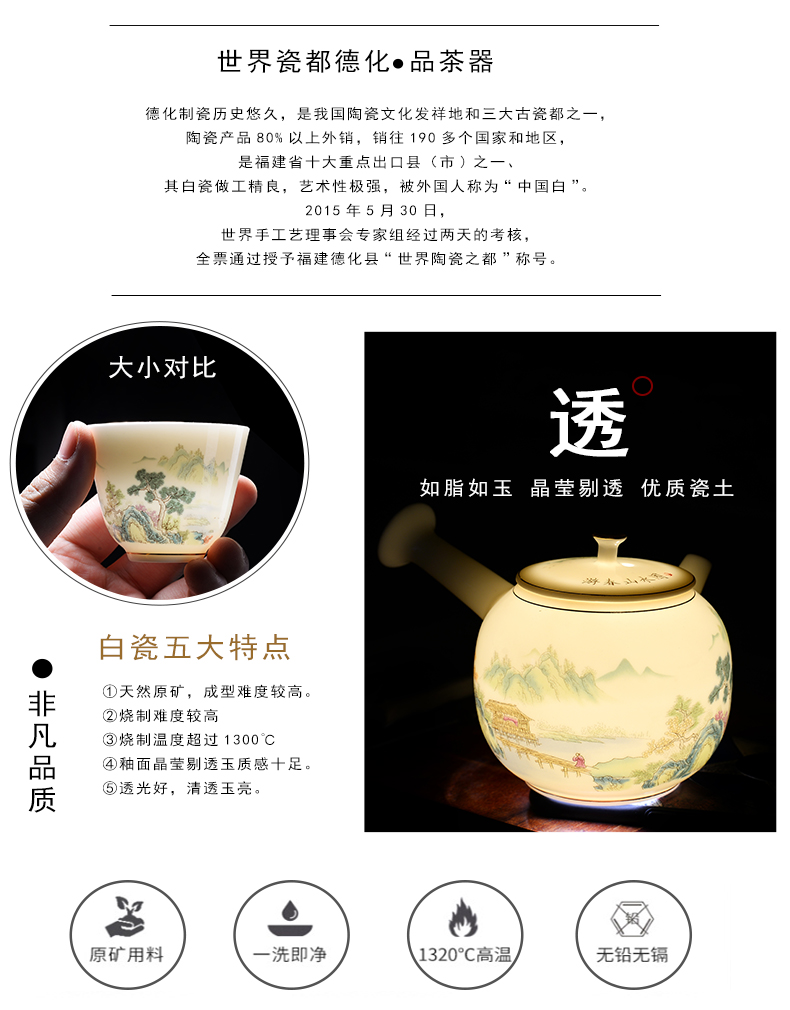 Leopard lam suet jade white porcelain tea set of the pot of tea tureen side sea) checking household gifts tea set