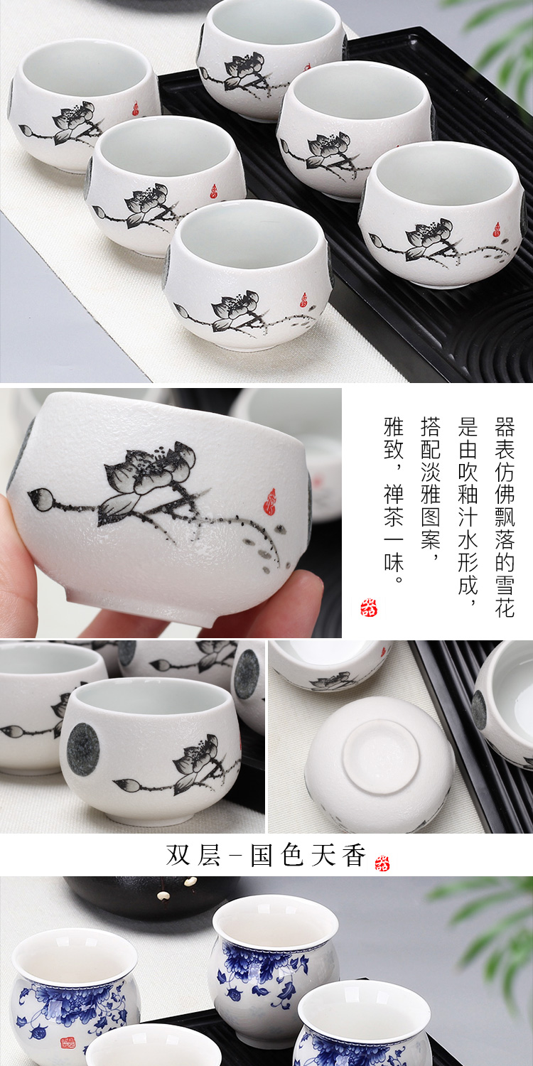 Kung fu small ceramic cups tea bowl home master sample tea cup purple sand cup blue and white porcelain tea white porcelain ipads China