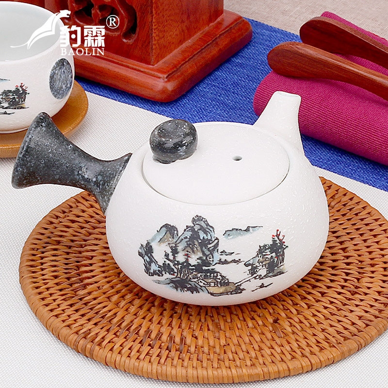 Snowflake side handle pot-Blue Mountain water express pot Ceramic Gongfu tea hand grab pot Tea maker Teapot