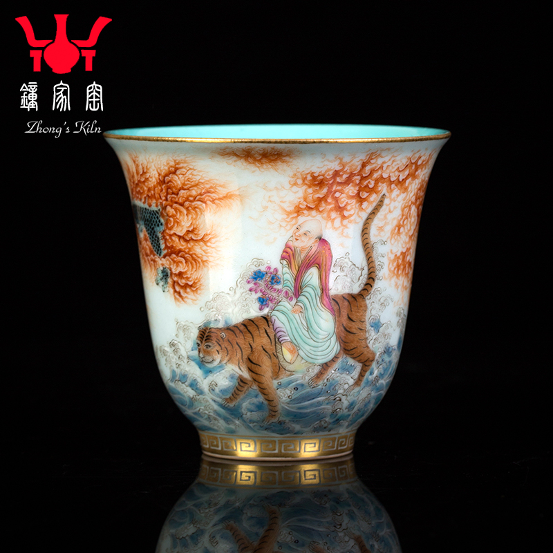 Clock home up with jingdezhen ceramic sample tea cup special high - grade men 's individual all hand alum red paint ocean' s dragon