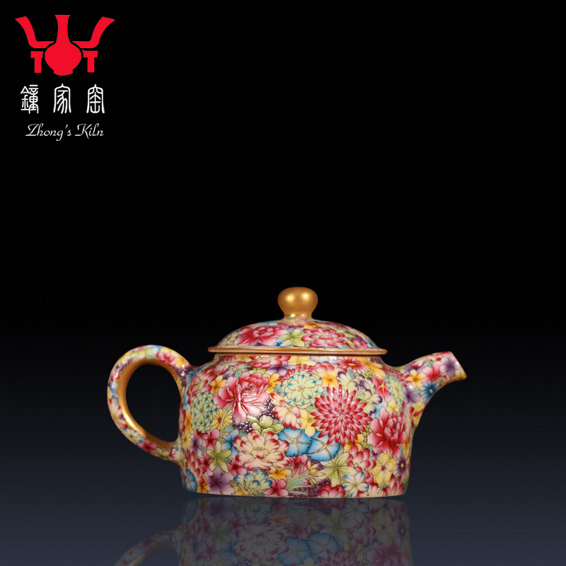 Kung fu tea set clock home up jingdezhen hand - made colored enamel flower is high - grade Chinese single pot teapot ceramic tea set