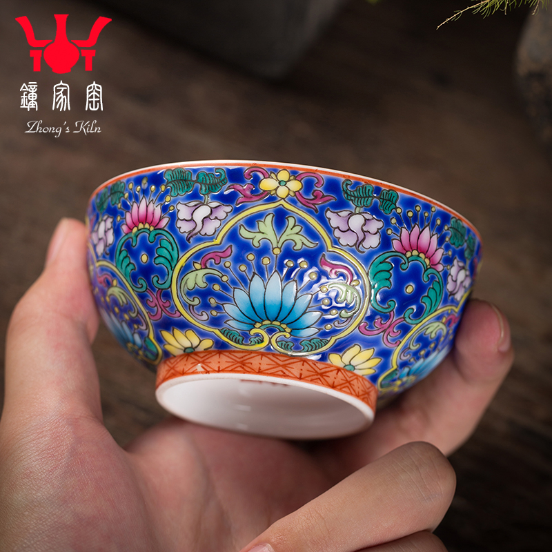 Clock home up hand - made decorative pattern colored enamel cup tie up branches triangle flowers pattern circle blue and white flower cup all hand of jingdezhen tea service master