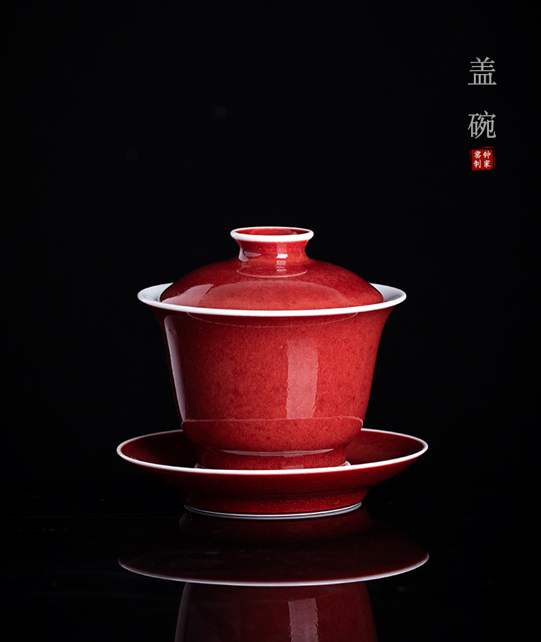 Clock home jingdezhen up ji red tureen tea cups manual undressed ore color glaze red kung fu tea to use the set of packages