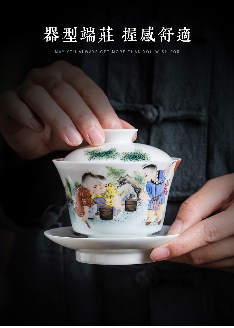 Clock home up jingdezhen tea set manual hand - made pastel character set tong qu five kunfu tea home outfit
