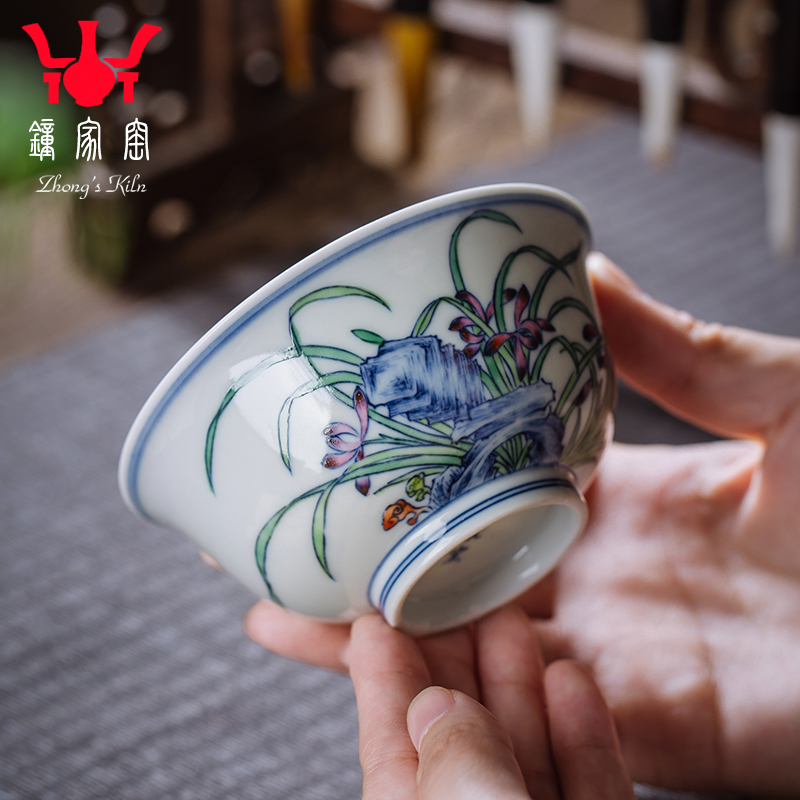 Kung fu tea cups all hand bell home up with jingdezhen ceramic cups bucket color orchids cup cup of high - end men 's master
