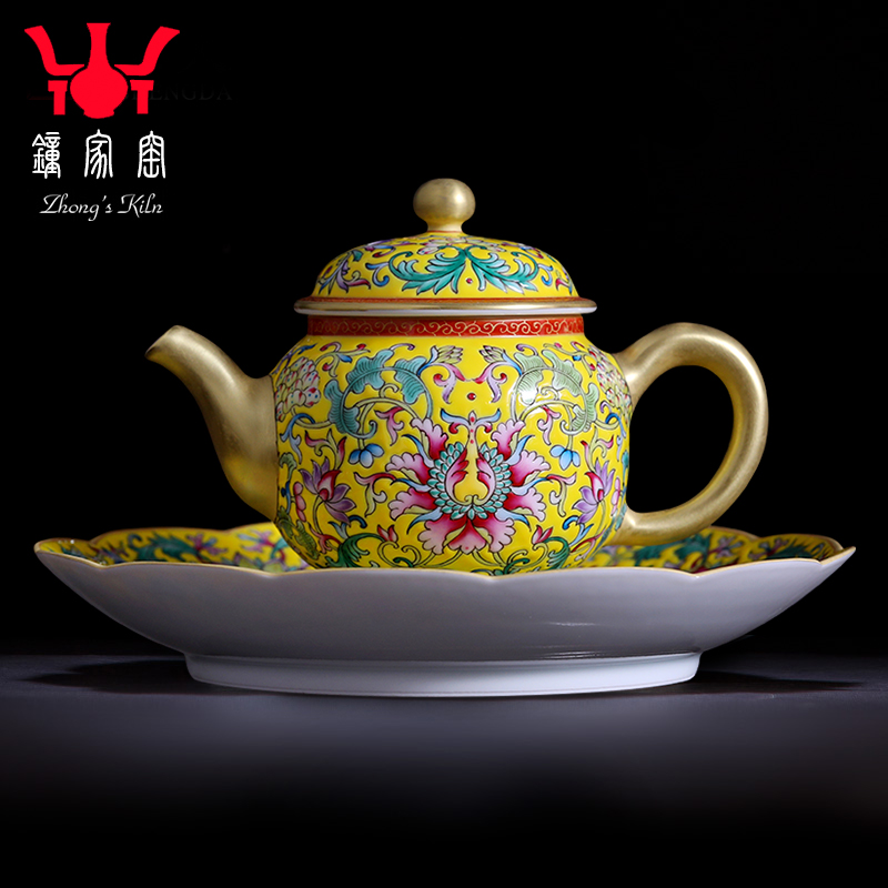 Clock home bearing jingdezhen up pot dry hand, hand draw colored enamel dish of tea tray bearing pot pot of ceramic trays