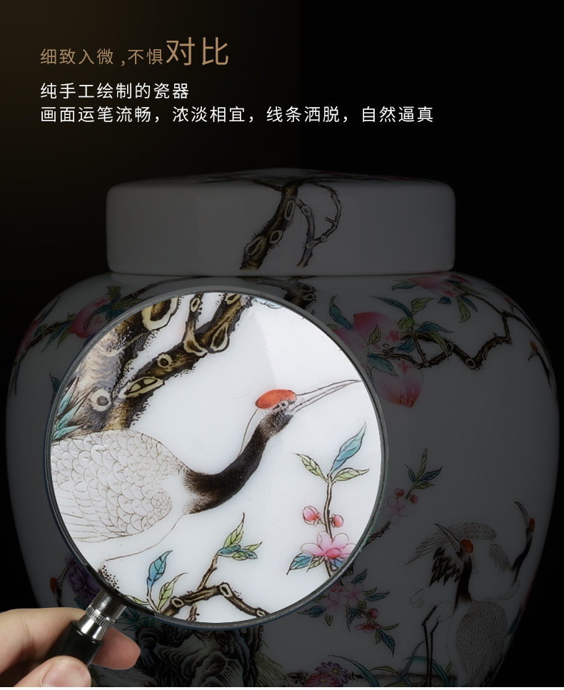 Clock at jingdezhen up caddy fixings colored enamel cranes peach ceramic tea pot upscale boutique household size